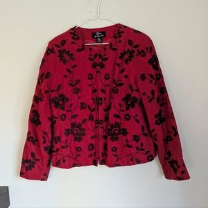 Trenz Women's Large Silk Blend Embroidered Long Sleeve Red Black Jacket